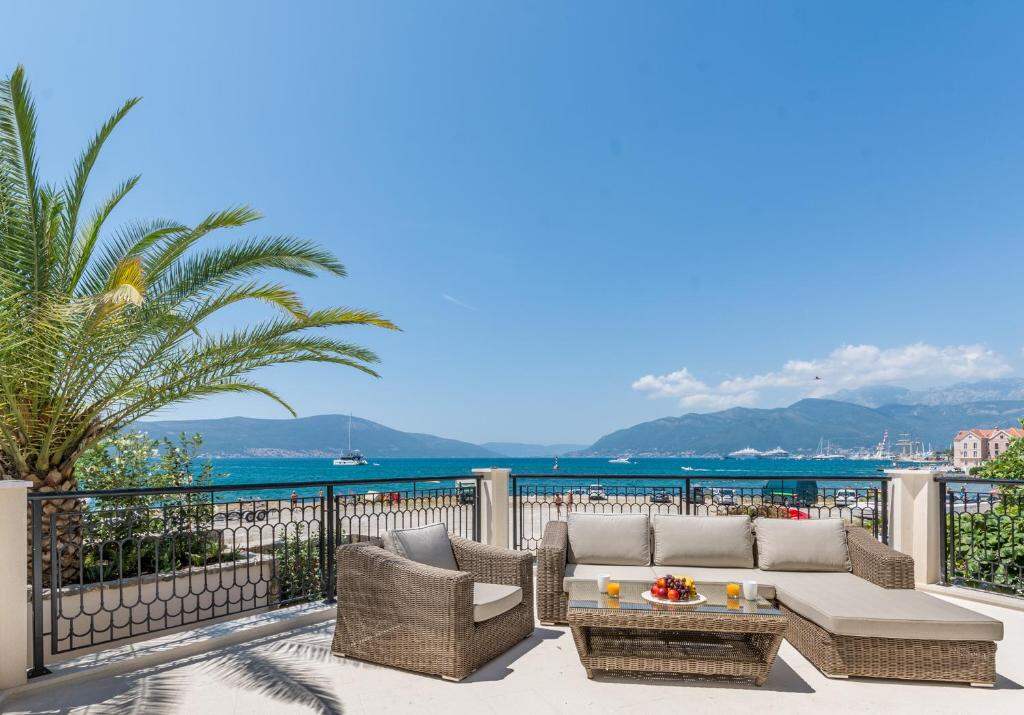 Terrace with sea view over Boka Bay at Boka di Mare, Tivat